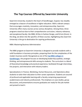 The Top Courses Offered by Swarrnim University