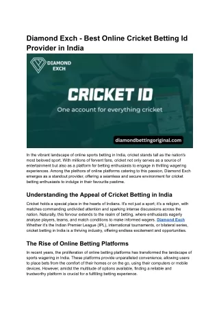 Diamond Exch - Best Online Cricket Betting Id Provider in India