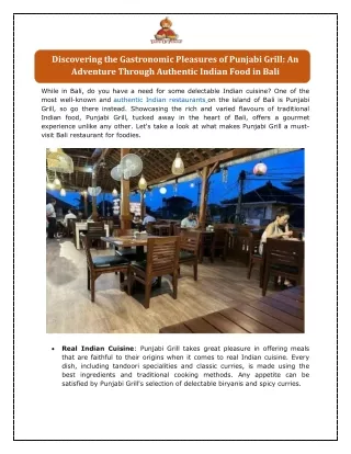 Discovering the Gastronomic Pleasures of Punjabi Grill An Adventure Through Real Indian Food in Bali