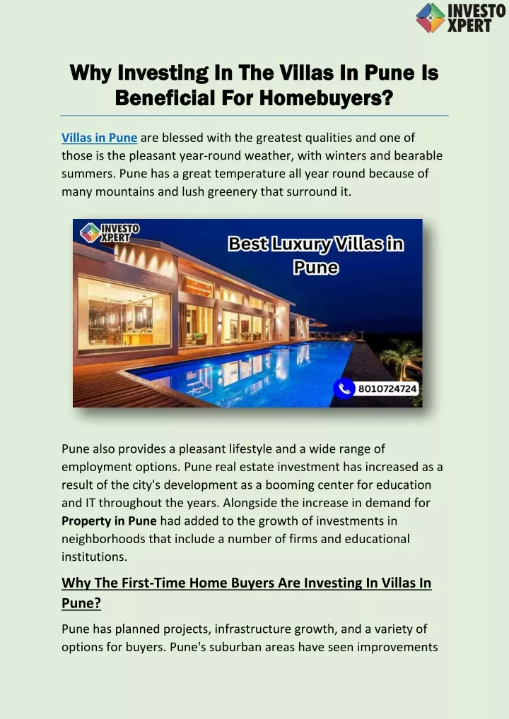 why investing in the villas in pune why investing