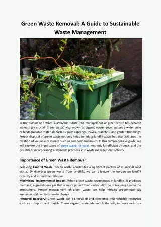 Green Waste Removal: A Guide to Sustainable Waste Management