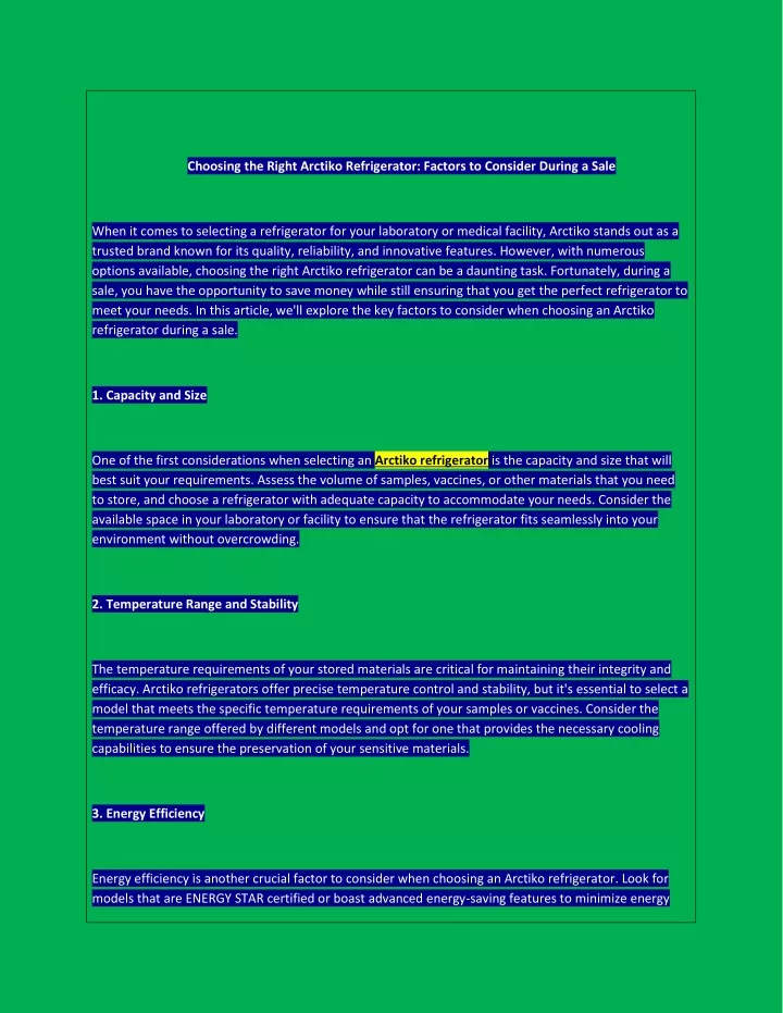 choosing the right arctiko refrigerator factors
