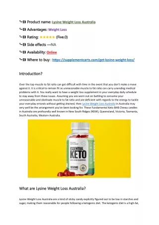 Lysine Weight Loss Australia