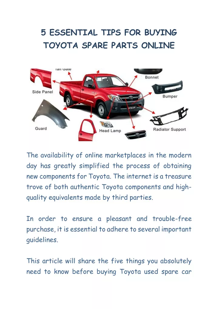 5 essential tips for buying toyota spare parts