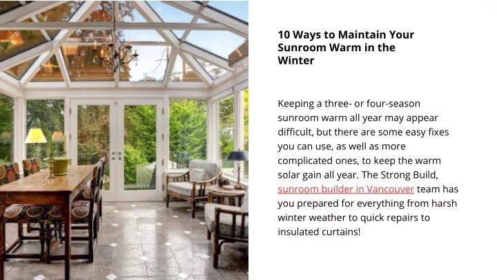 10 ways to maintain your sunroom warm