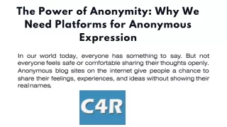 The Power of Anonymity Why We Need Platforms for Anonymous Expression