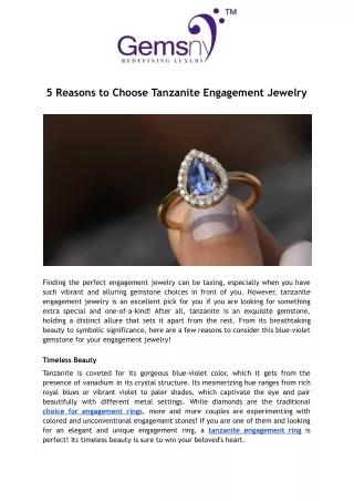 5 Reasons to Choose Tanzanite Engagement Jewelry