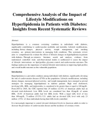 Impact of Lifestyle Modifications on Hyperlipidemia in Patients with Diabetes