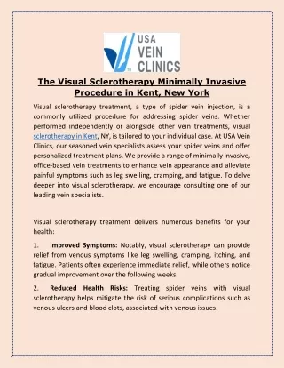The Visual Sclerotherapy Minimally Invasive Procedure in Kent, New York