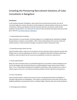 Unveiling the Pioneering Recruitment Solutions of Cube Consultants in Bangalore