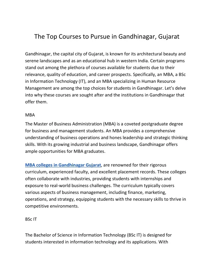 the top courses to pursue in gandhinagar gujarat