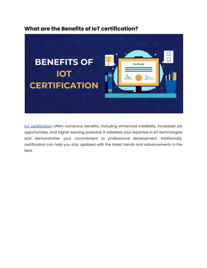 what are the benefits of iot certification