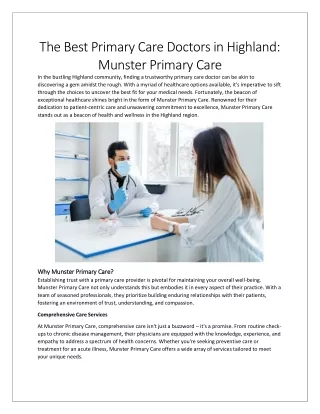 The Best Primary Care Doctors in Highland Munster Primary Care