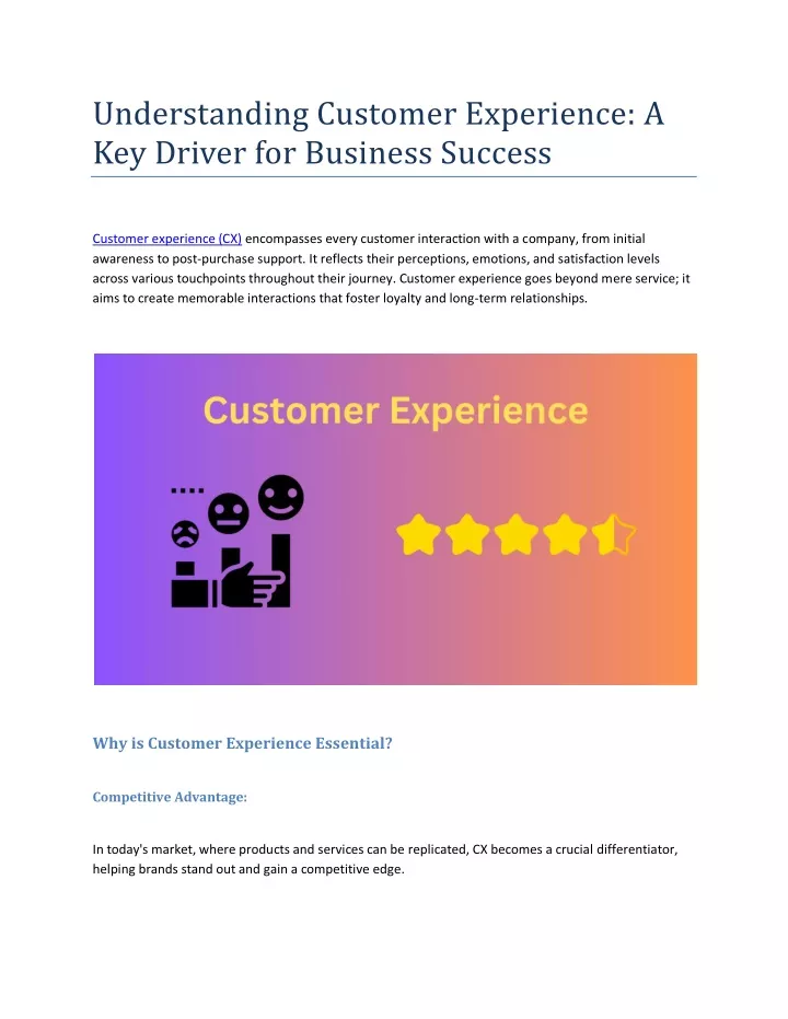 understanding customer experience a key driver