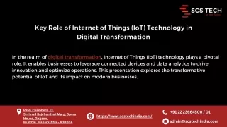 Key Role of Internet of Things (IoT) Technology in Digital Transformation