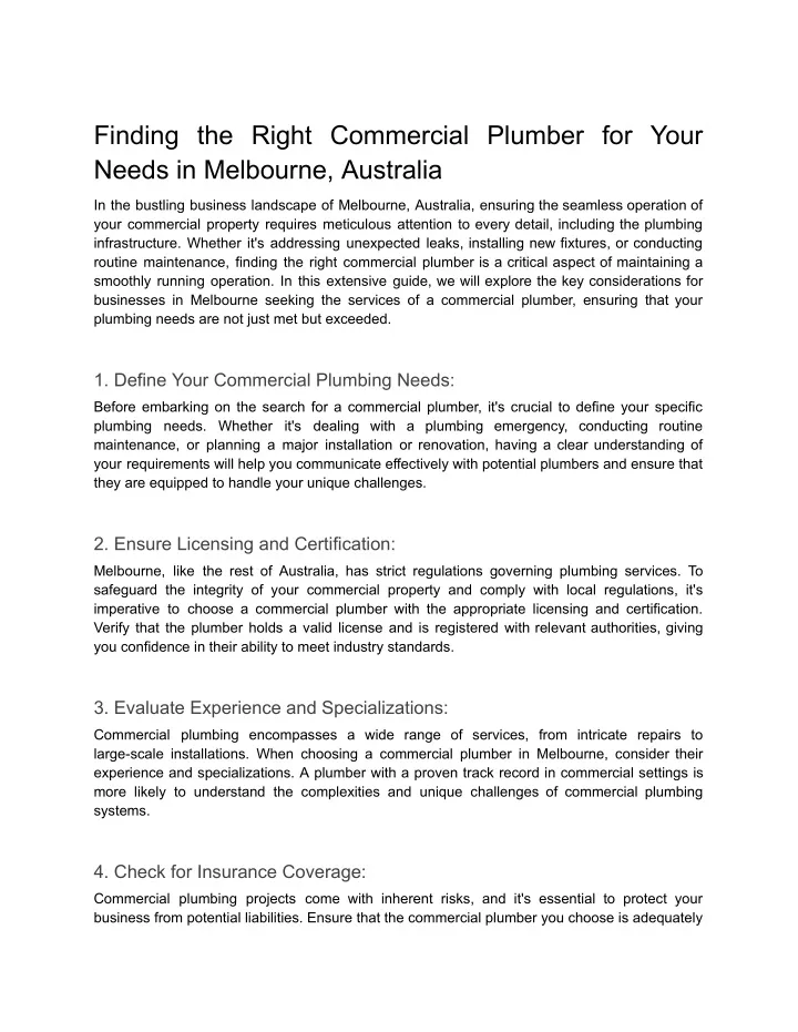 finding the right commercial plumber for your