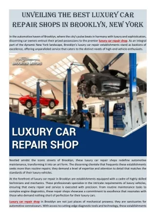 Unveiling the Best Luxury Car Repair Shops in Brooklyn, New York