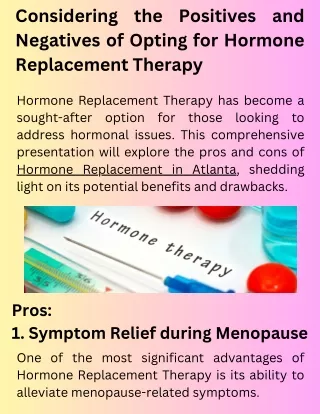 Considering the Positives and Negatives of Opting for Hormone Replacement Therapy