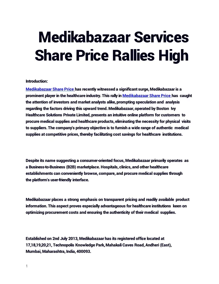 medikabazaar services share price rallies high