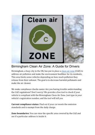 Birmingham Clean Air Zone_ A Guide for Drivers
