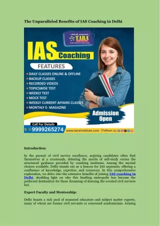 The Unparalleled Benefits of IAS Coaching in Delhi