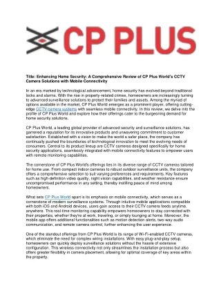 A Comprehensive Review of CP Plus World's CCTV Camera Solutions with Mobile Connectivity