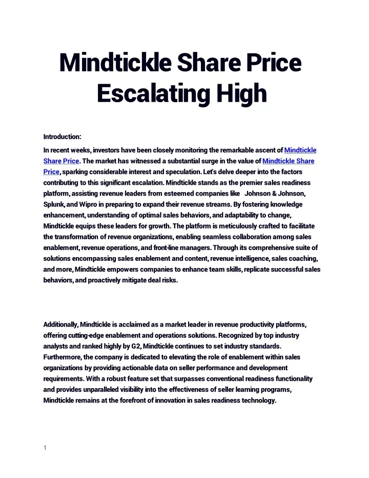 mindtickle share price escalating high