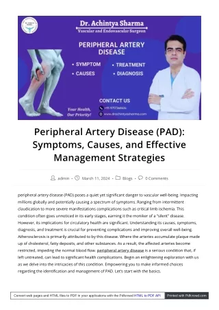 What are the symptoms of peripheral arterial disease?