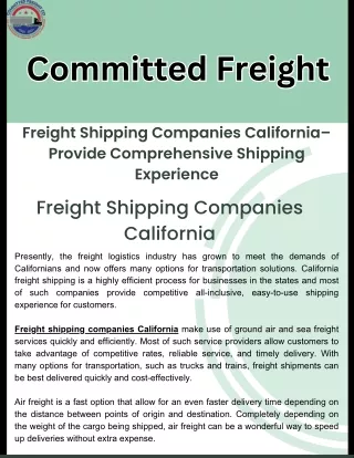Freight Shipping Companies California–Provide Comprehensive Shipping Experience