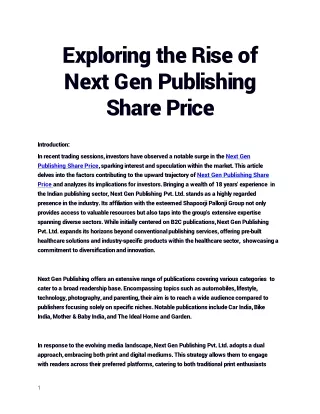 exploring the rise of next gen publishing share price