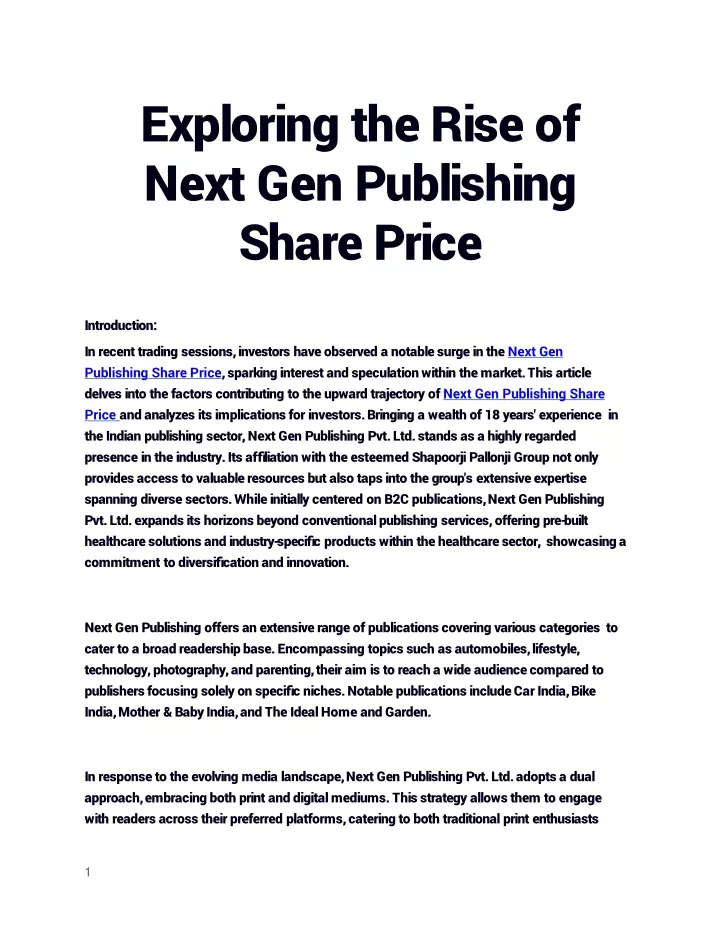 exploring the rise of next gen publishing share price