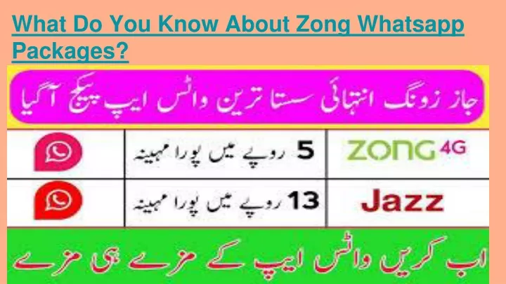 what do you know about zong whatsapp packages