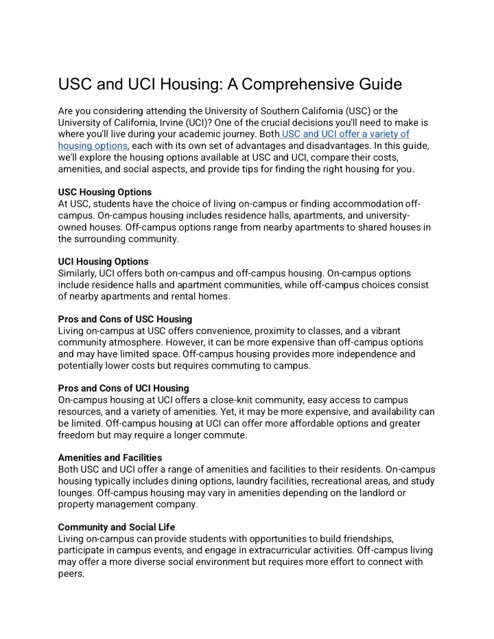 usc and uci housing a comprehensive guide