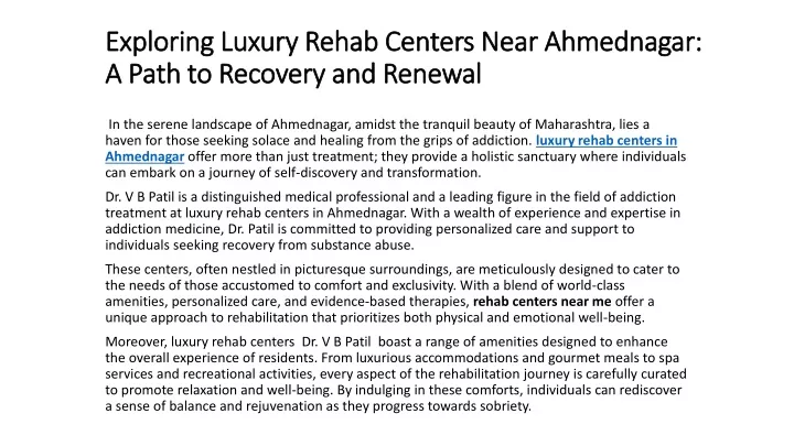 exploring luxury rehab centers near ahmednagar a path to recovery and renewal