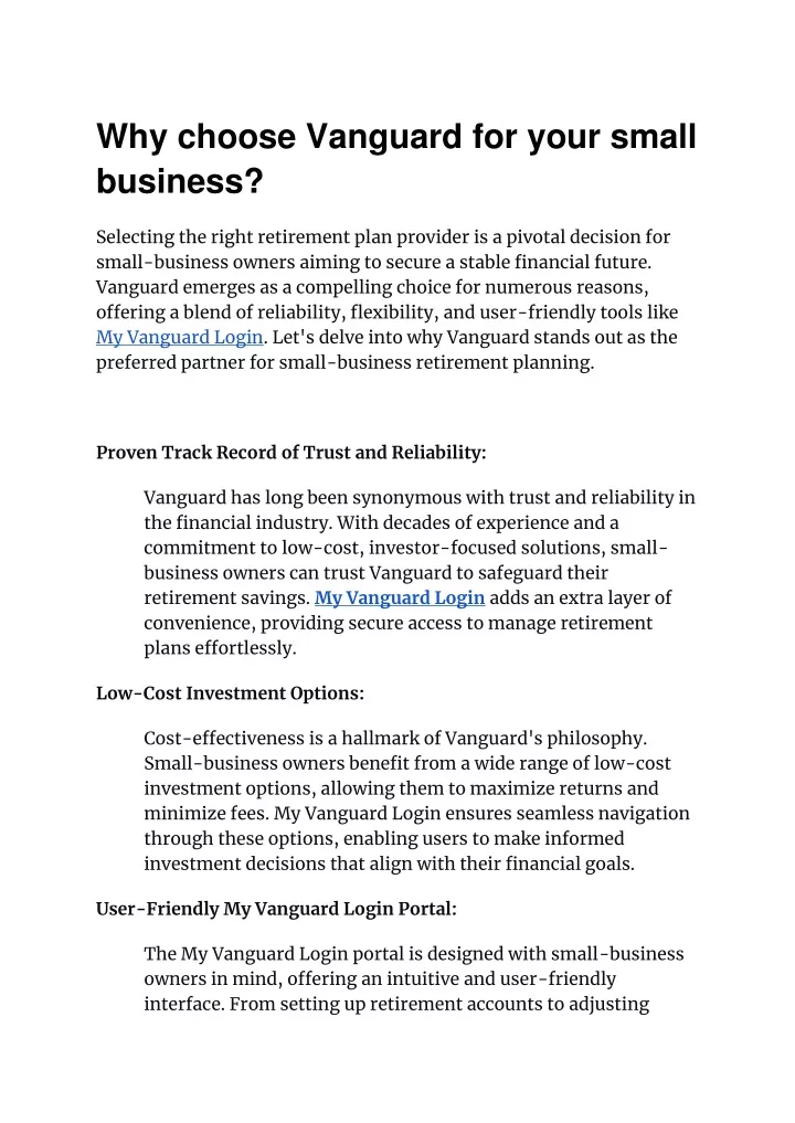 why choose vanguard for your small business