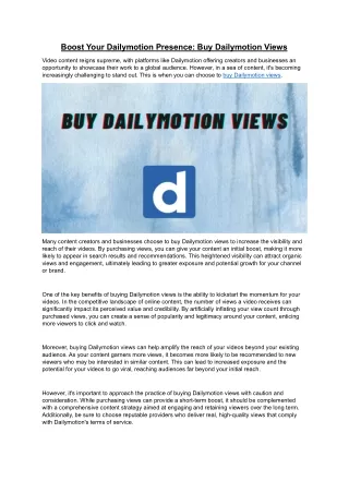 Boost Your Dailymotion Presence- Buy Dailymotion Views