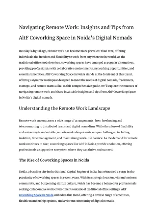 Navigating Remote Work_ Insights and Tips from AltF Coworking Space in Noida's Digital Nomads