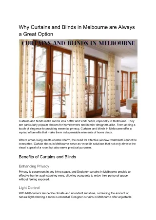 Why Curtains and Blinds in Melbourne Are Always a Great Option