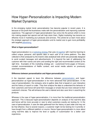 How HyperPersonalization is Impacting Modern Market Dynamics