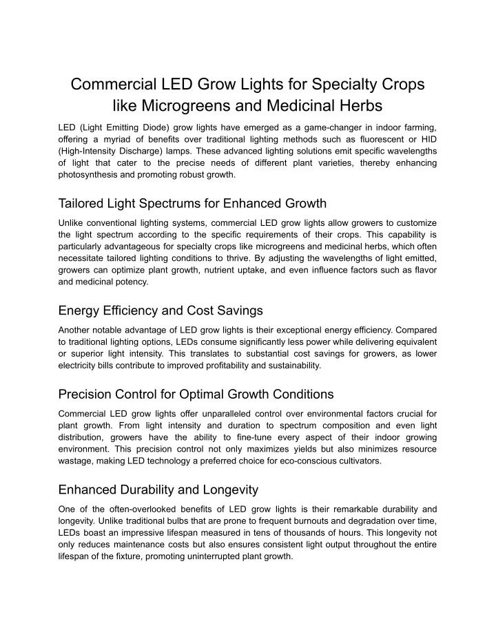 commercial led grow lights for specialty crops