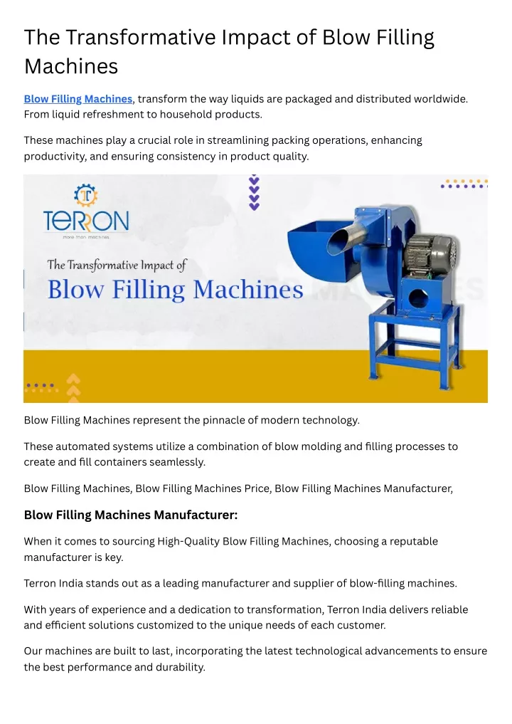 the transformative impact of blow filling machines