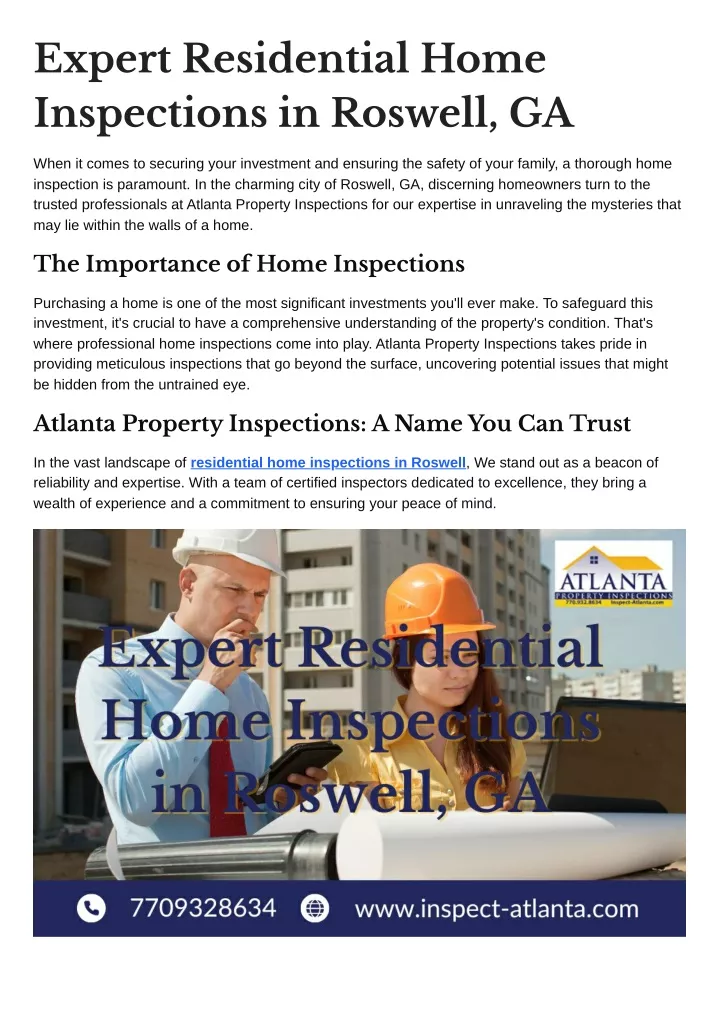 expert residential home inspections in roswell ga