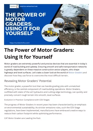 The Power of Motor Graders Using It for Yourself