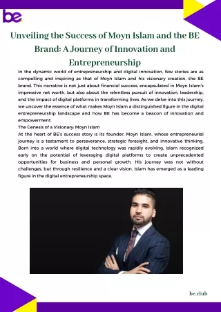 Moyn Islam & BE: Pioneering Digital Entrepreneurship and Innovation