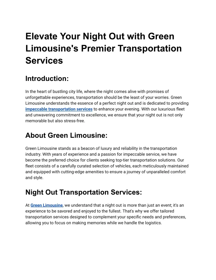 elevate your night out with green limousine