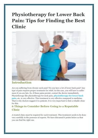 Physiotherapy for Lower Back Pain- Tips for Finding the Best Clinic