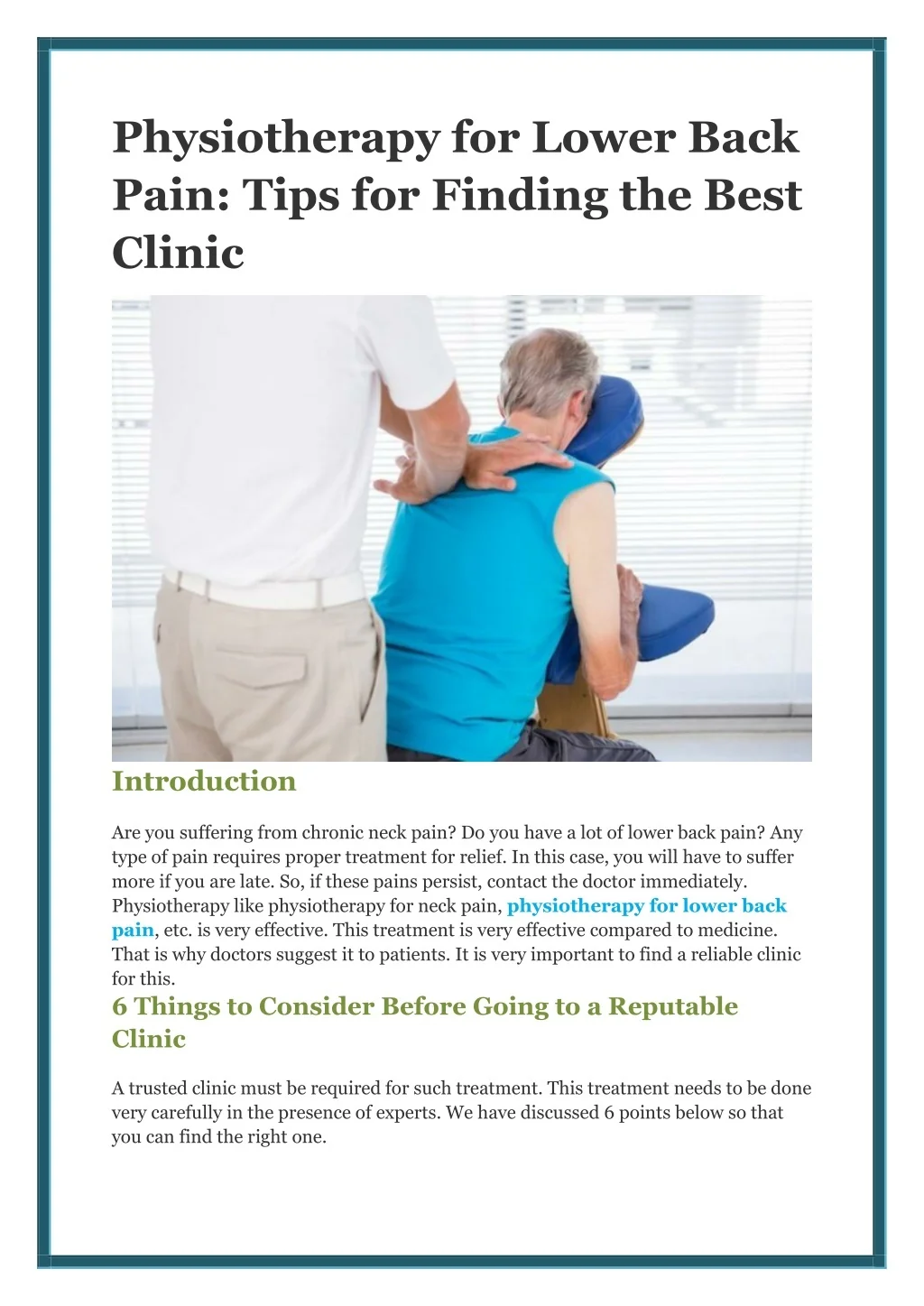 PPT - Physiotherapy for Lower Back Pain- Tips for Finding the Best ...