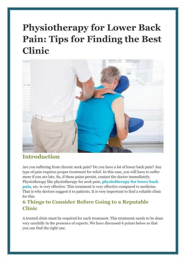 physiotherapy for lower back pain tips
