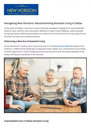 Navigating New Horizons Revolutionizing Assisted Living in Dallas