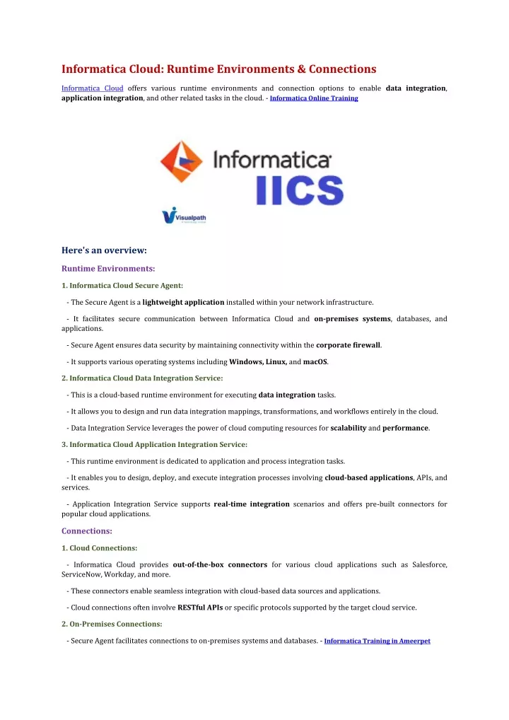 informatica cloud runtime environments connections